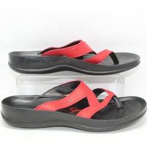 Aerosoft Womens Red Black Strappy Thong Sandals Comfort Slides Size 39 EU 8 US